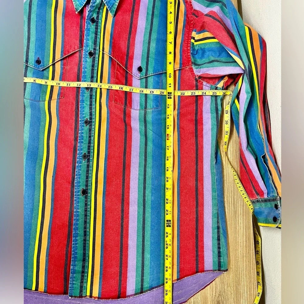 Vintage Wrangler Brushpopper Shirt Western Stripe Rodeo Cowboy- Size 18 Neck - Picture 8 of 12